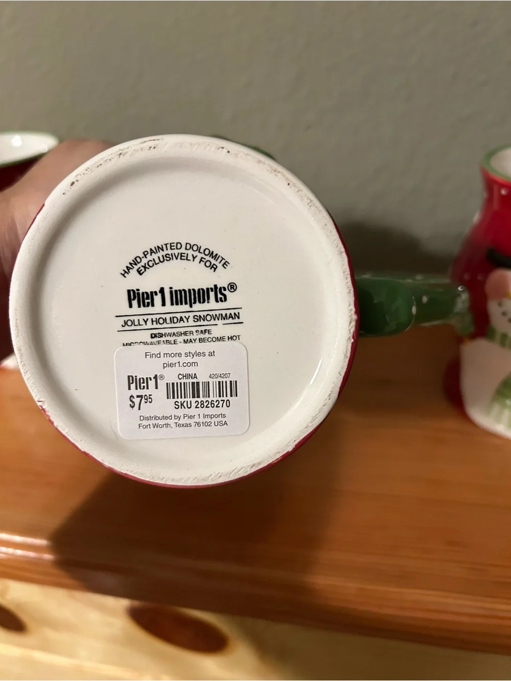 Pier One Jolly Holiday Red Snowman Ceramic Mugs - set of 3 never used